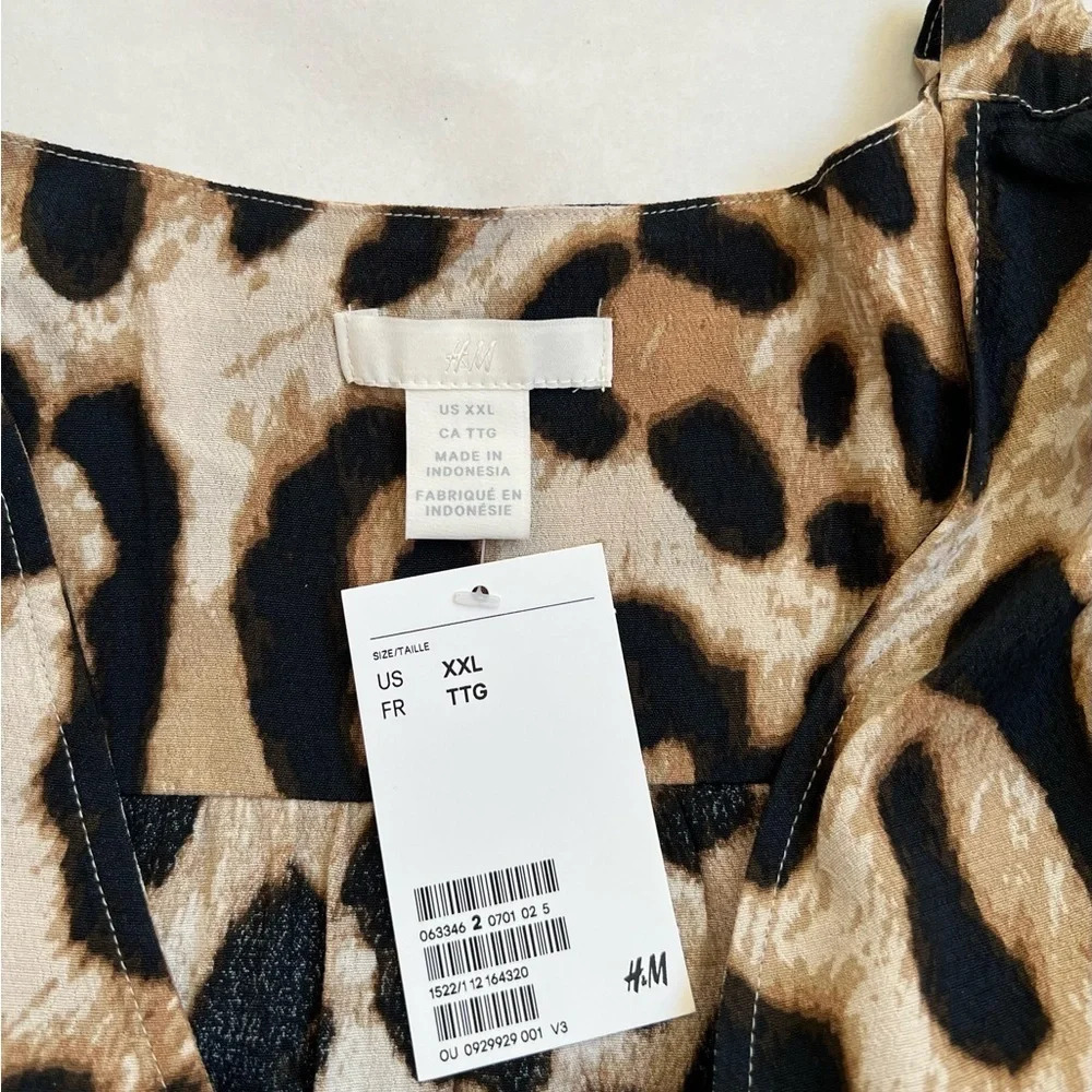 H&M Womens Blouse Size XXL Leopard Print Long Sleeve V-neck NWT - Picture 9 of 10